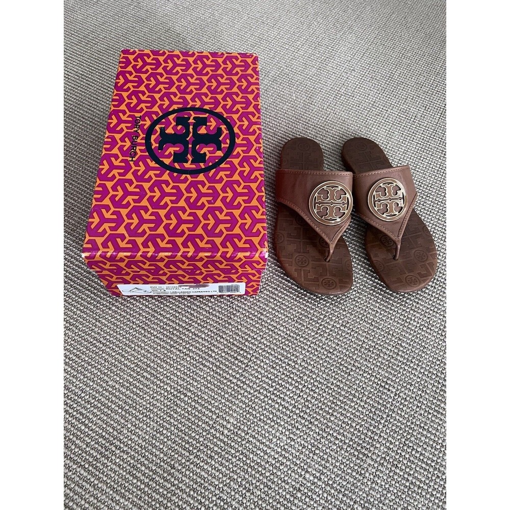 $195 EUC Tory Burch Lari-Landed Capra Vegan Flip Flop Miller Thong Flats 7.5 M